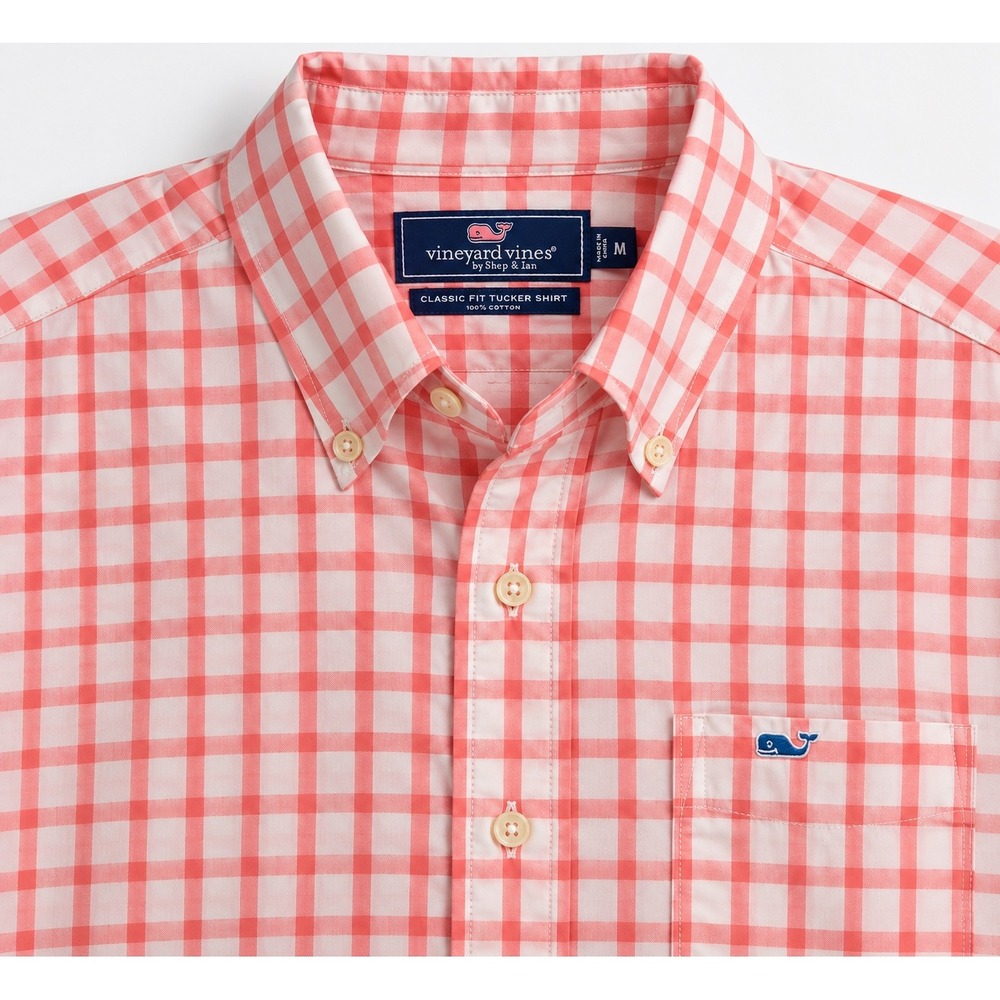 Vineyard Vines Mens Classic Fit Tucker Shirt Pink Gingham Check Cotton Medium